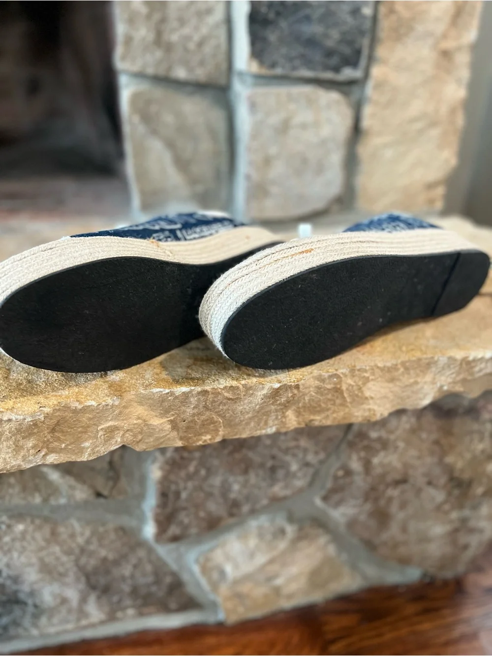 Karl Lagerfeld Navy and White Logo Espadrille Platform Sneakers